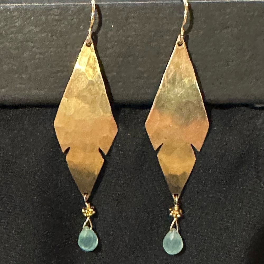 Gold Dangle Earrings with Chalcedony gem